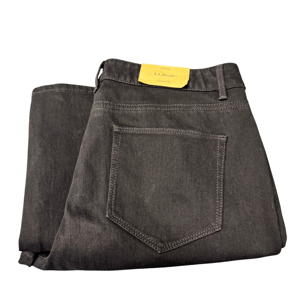 LL Bean Jeans Womens 12 Petite 12P (33x28 ACTUAL) Classic Fit Black Denim NEW
